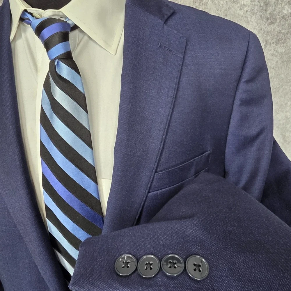Calvin Klein Blazer Mens 42L Blue Wool Natural Stretch Sports Coat Jacket 2 B‎